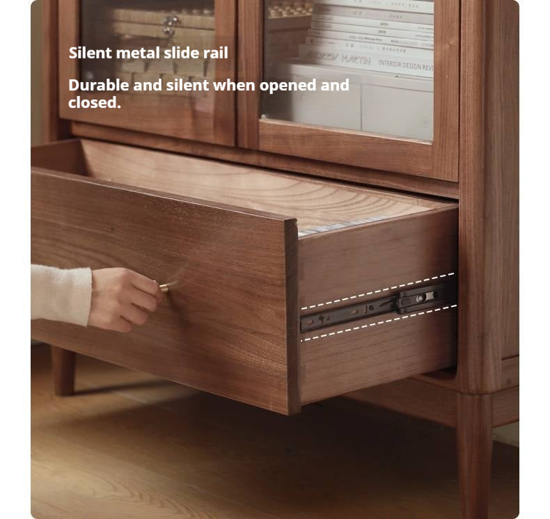 Black Walnut Solid Wood Bookcase With Glass Door