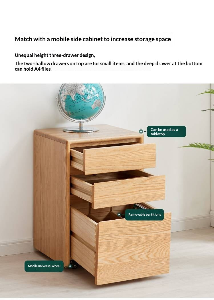 Oak Solid Wood Desk Cabinet with Drawers