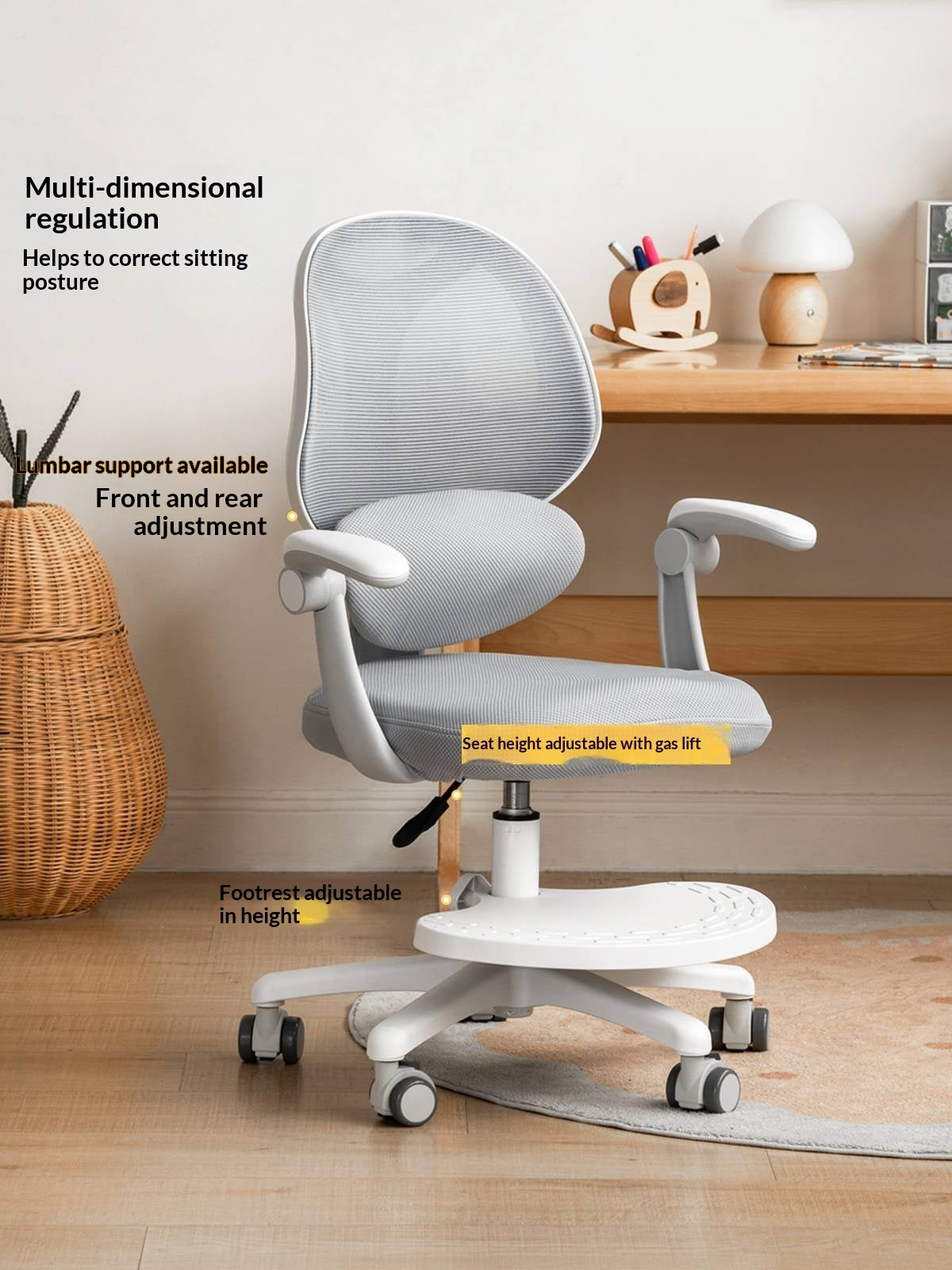 Children's Study Chair with Adjustable Backrest and Adjustable Lift