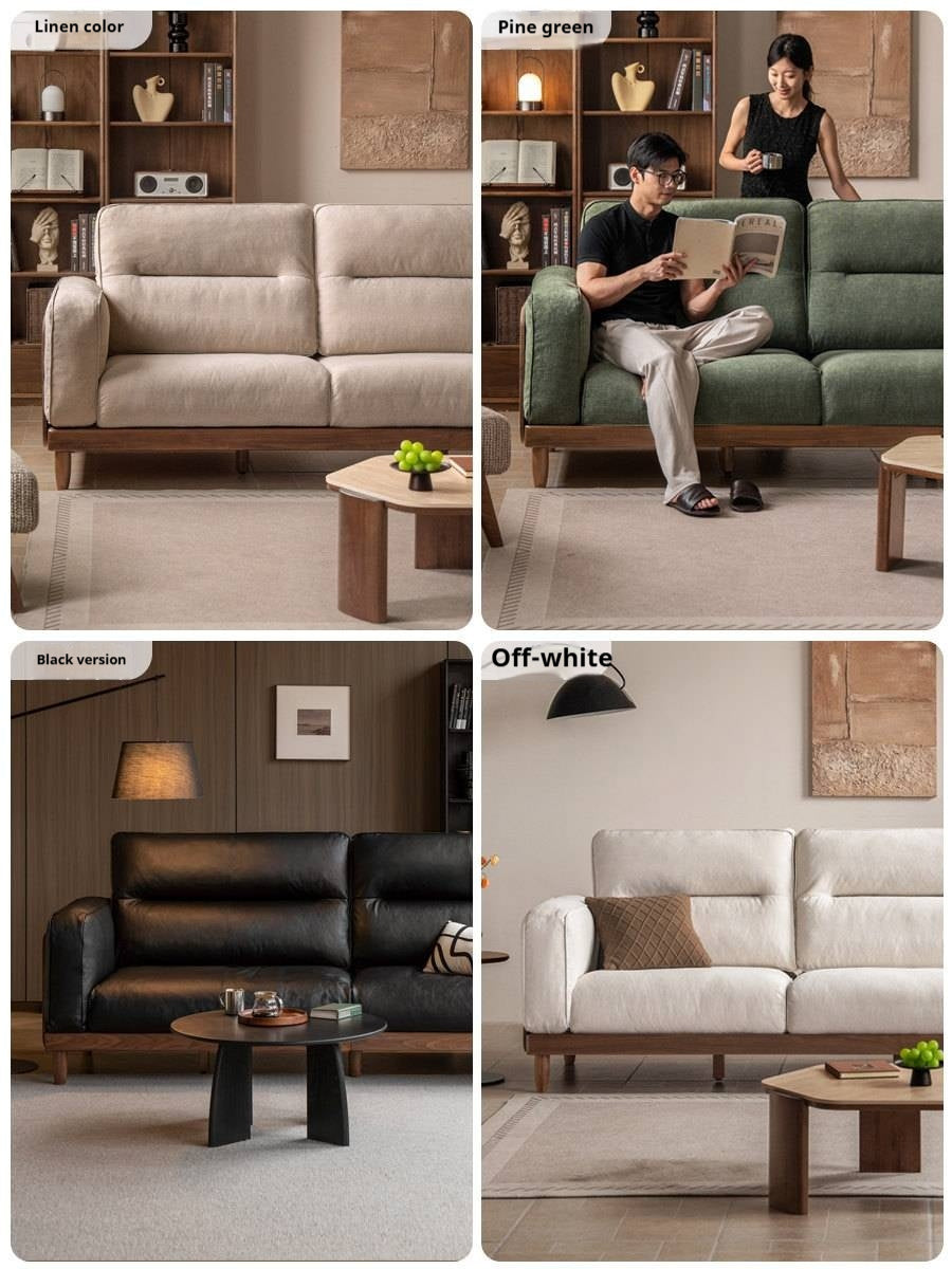 Black Walnut, Ash,  Sandalwood Solid Wood Genuine Leather, fabrics Sofa with High-Back Design