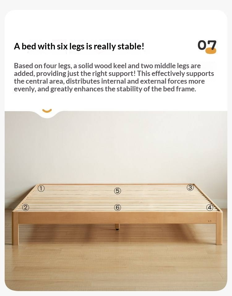 European Beech Solid Wood Platform Bed — Headboard-Free, Simple Design