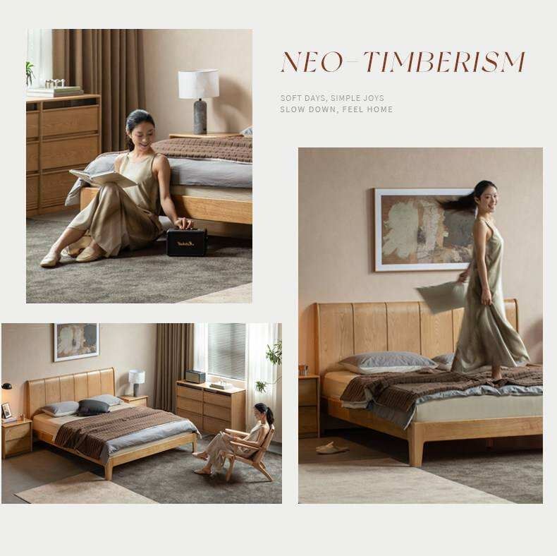 Ash Solid Wood Channel Tufted Platform Bed