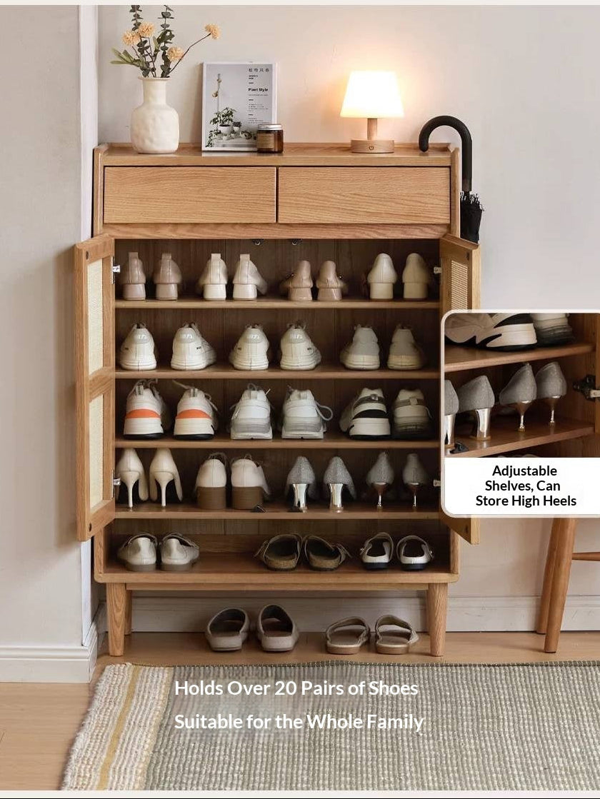 Oak Solid Wood Modern Entryway Shoe Cabinet with Drawers