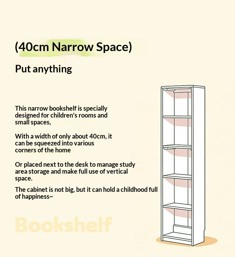 Oak, Beech Solid Wood, Solid RubberWood Kids Corner Bookcase, Narrow Floor-to-Wall Storage