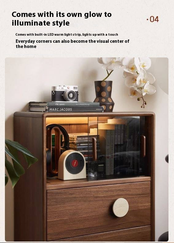 Black Walnut Solid Wood Retro Side Cabinet