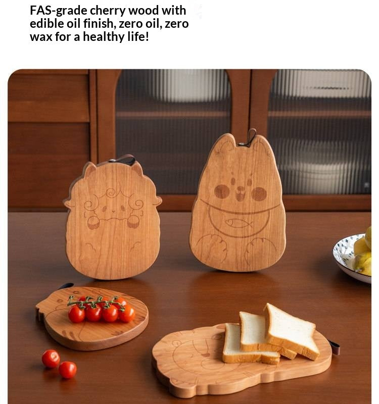 Cherry Solid Wood Pet-Shaped Cutting Board and Baby Food Plate