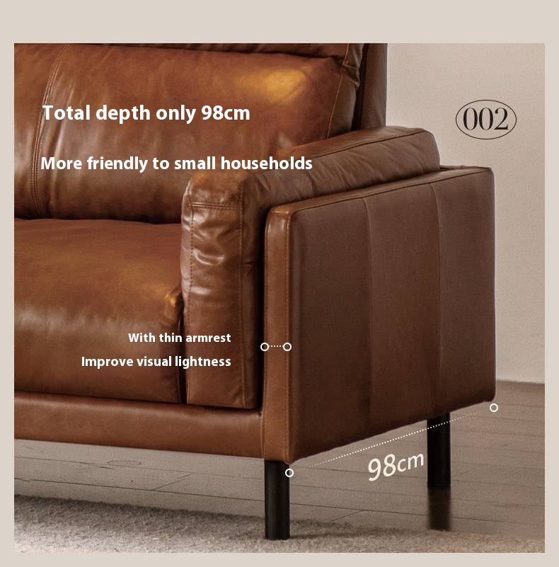 Full Leather High-Back Sofa with Oil-Wax Finish Italian-Style