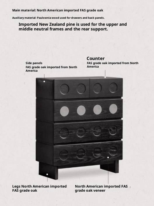 Oak Solid Wood Vintage Style Five-Drawer Chest