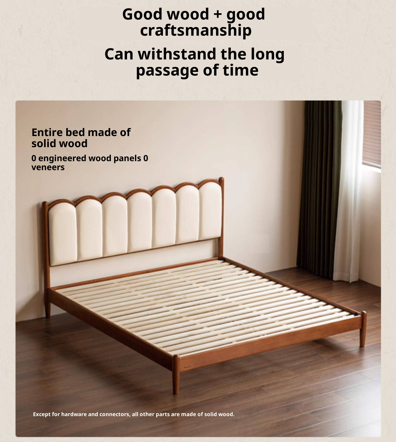 Poplar Solid Wood Bed, French Retro Style Piano Key Bed