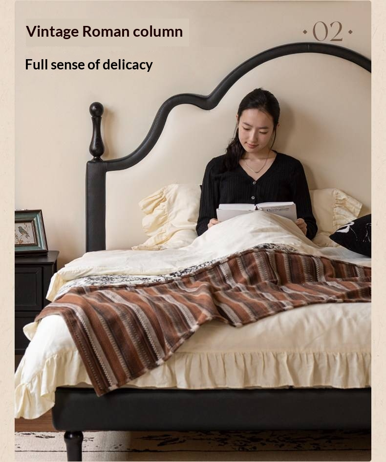 Eco-Friendly Cloud Leather Bed — French Retro Style Upholstered Fabric Bed