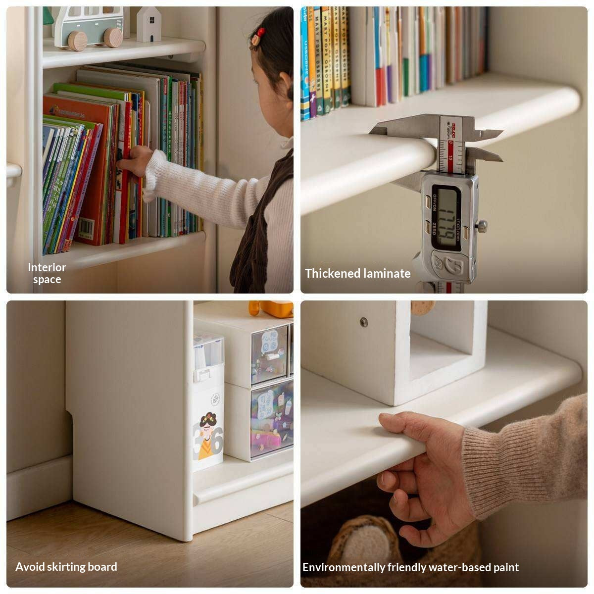 Solid RubberWood, Beech Solid Wood Kids Corner Bookcase, Narrow Floor-to-Wall Storage