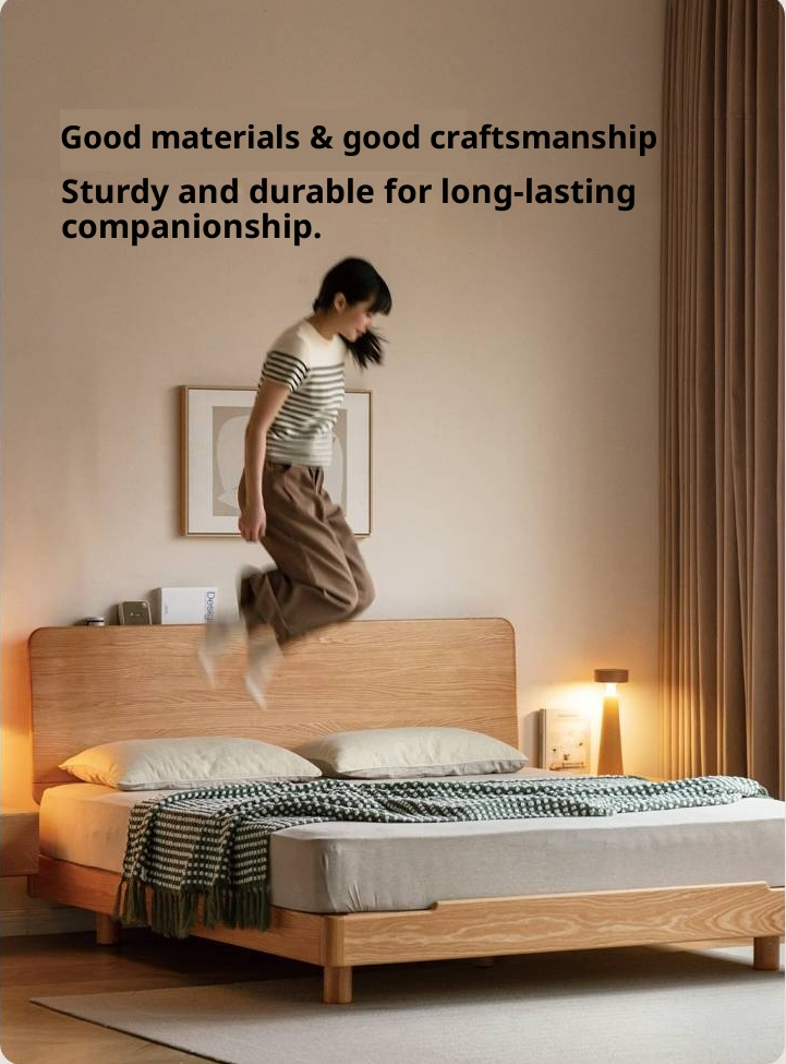 Oak, Ash Solid Wood Luminous Suspended Bed, Nordic Style