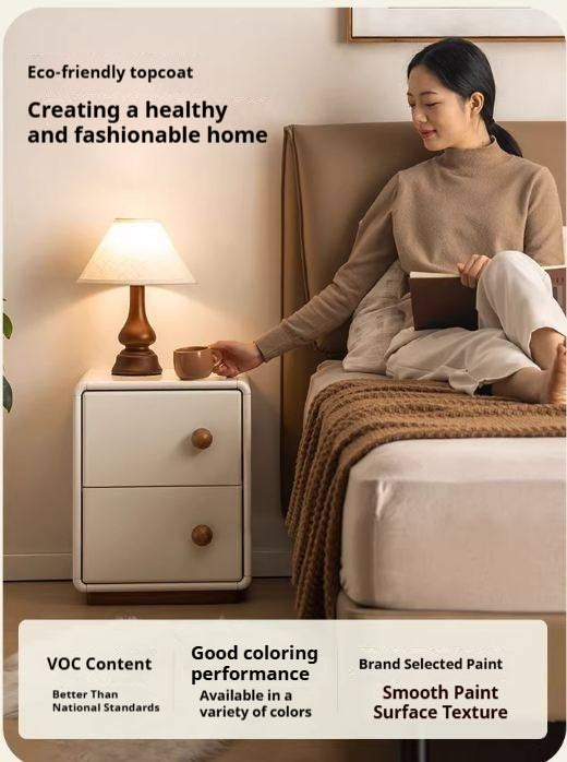 Solid Rubberwood Cream Style Narrow Nightstand