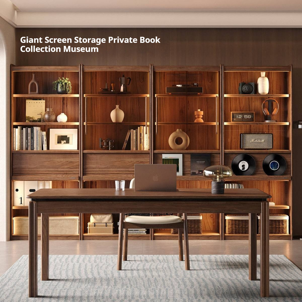 Black Walnut Solid Wood Combination Bookcase with Floor Display and Luxury Storage