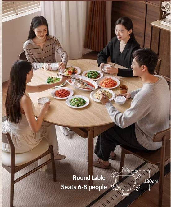 Black Walnut Solid Wood Folding Dining Table with Rock Plate Round Top