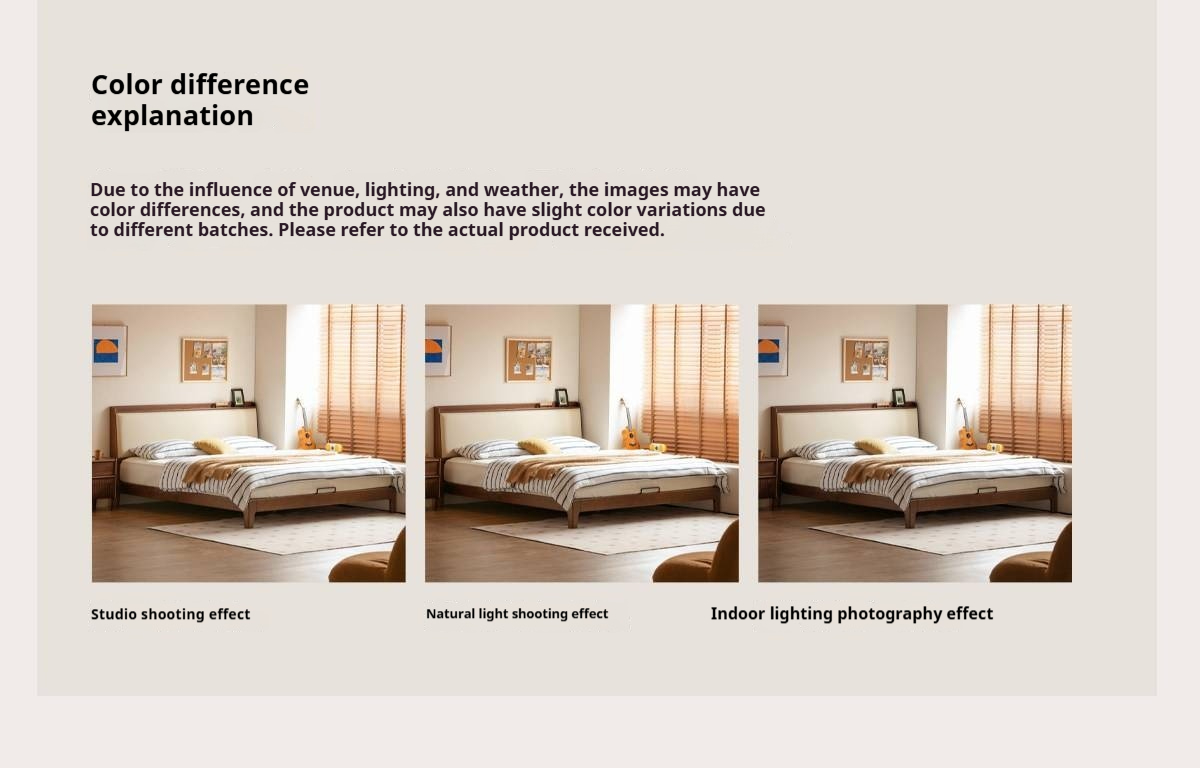 Golden Rosewood Solid Wood Modern Bed with Leather Upholstered Headboard and Built-In Power Outlets