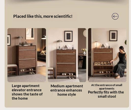 Oak Solid Wood Modern Shoe Cabinet with Flip Drawers and Open Shelf