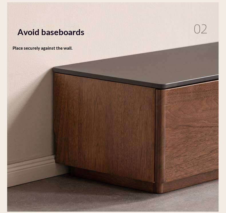 Catalpa Solid Wood TV Cabinet with Storage Drawers, Media Console with Slate Top