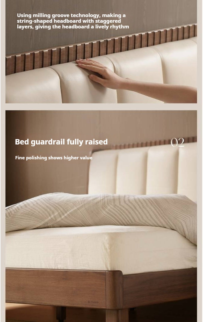 Black Walnut, Golden Sandalwood Solid Wood Genuine Leather Extra Tall Vertical Channel Tufted Platform Bed