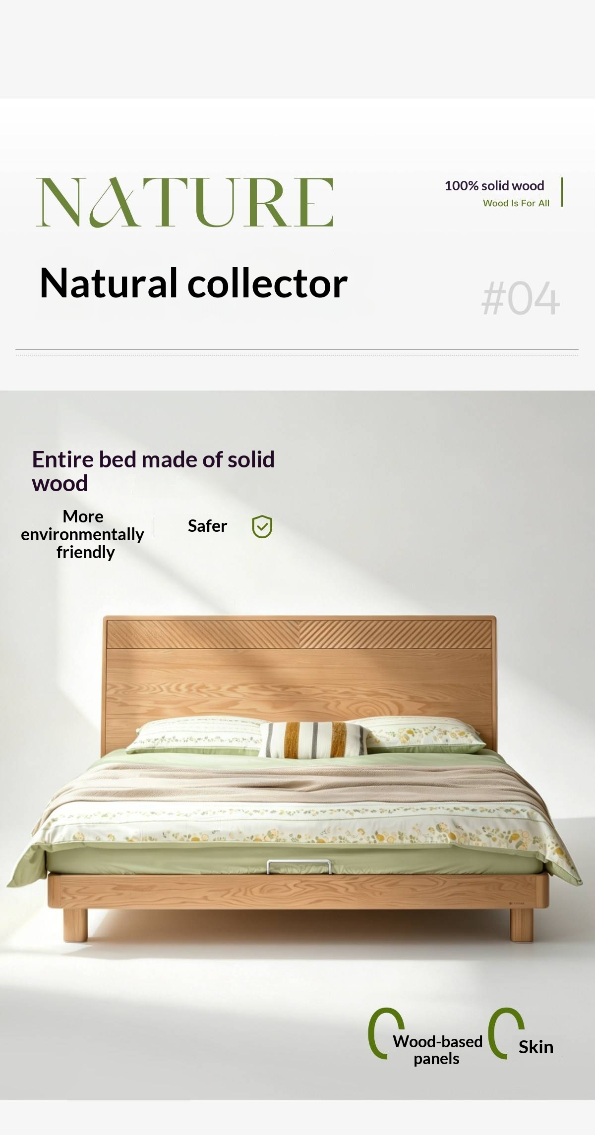 Oak Solid Wood Platform Bed with Grooved Panel Headboard Accent