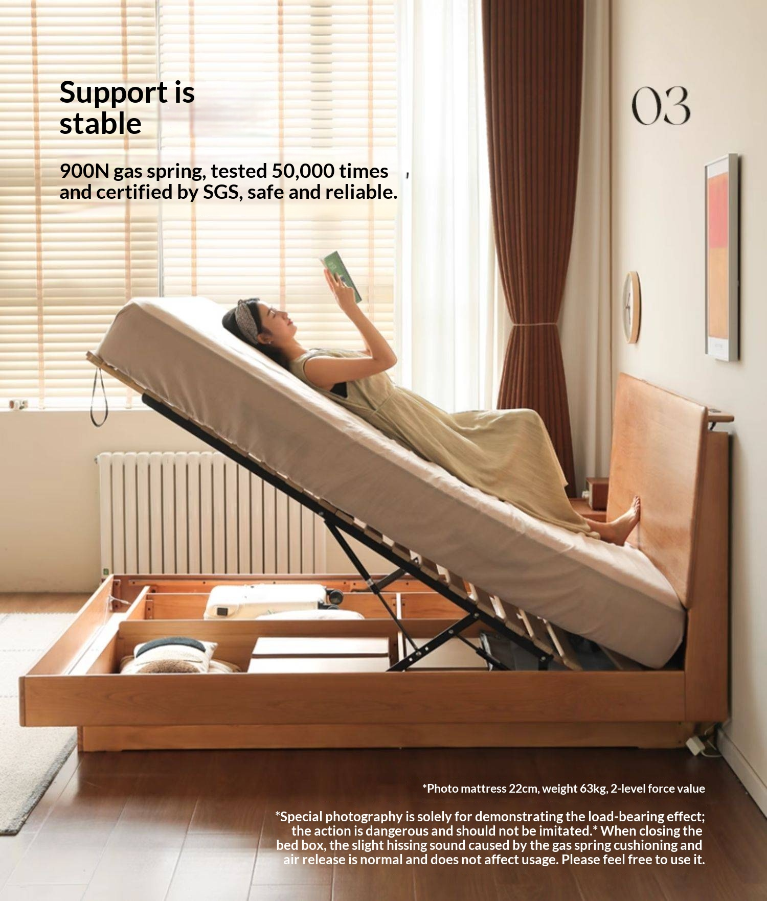 Cherry Solid Wood Modern Minimalist Storage Box Bed with Suspension Design