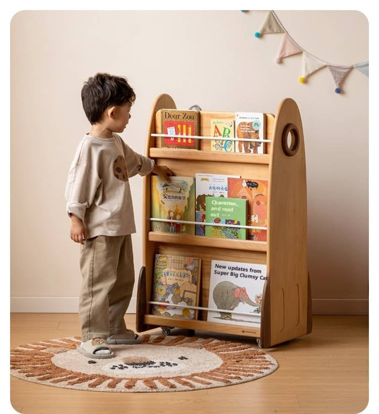 Beech Solid Wood Movable Double-Sided Floor-Standing Storage Children's Rack