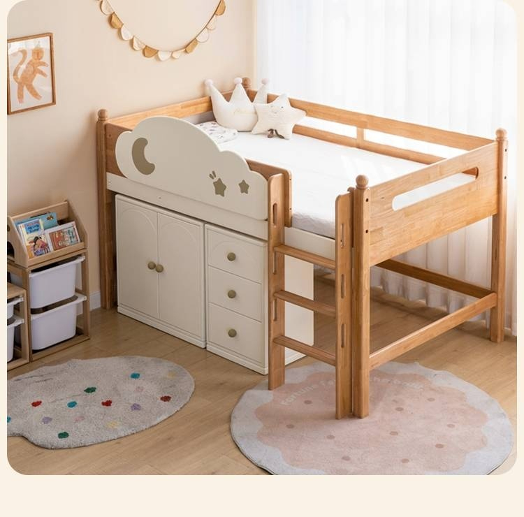 Rubberwood Solid Wood Children's Bed Modern Loft Bed
