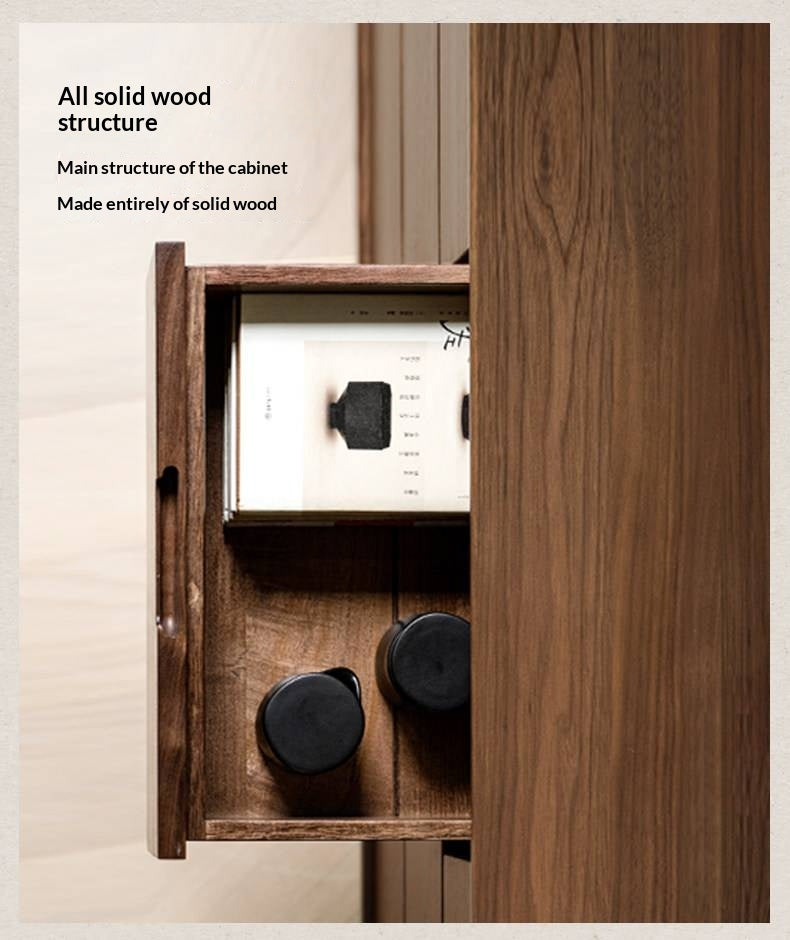 Ash Solid Wood Storage Cabinet Against the Wall