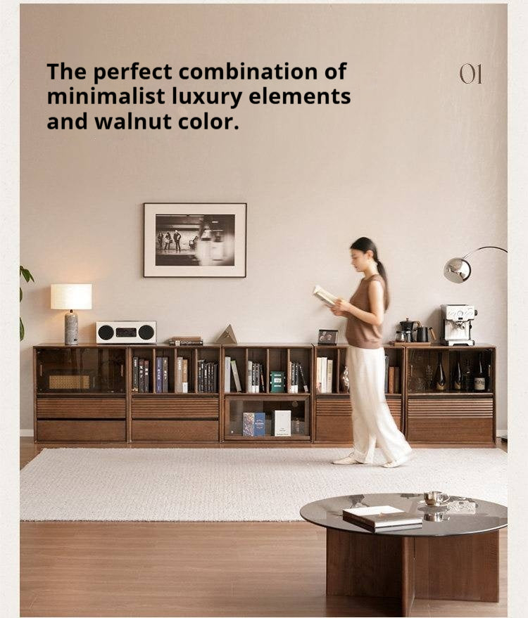 Golden Sandalwood Solid Wood Wall-Mounted Bookcase with Free Combination Grid Design