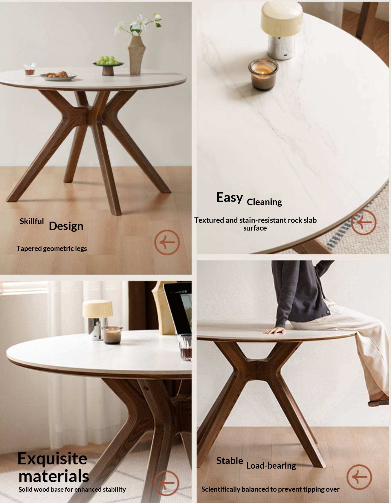 Oak Solid Wood Round Dining Table with Modern Minimalist Design