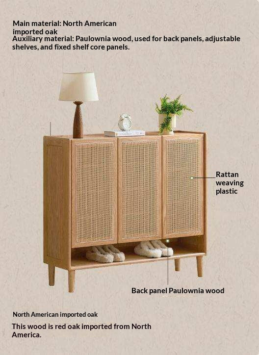 Oak Solid Wood Shoe Cabinet with Large Capacity and Vine Weaving Design