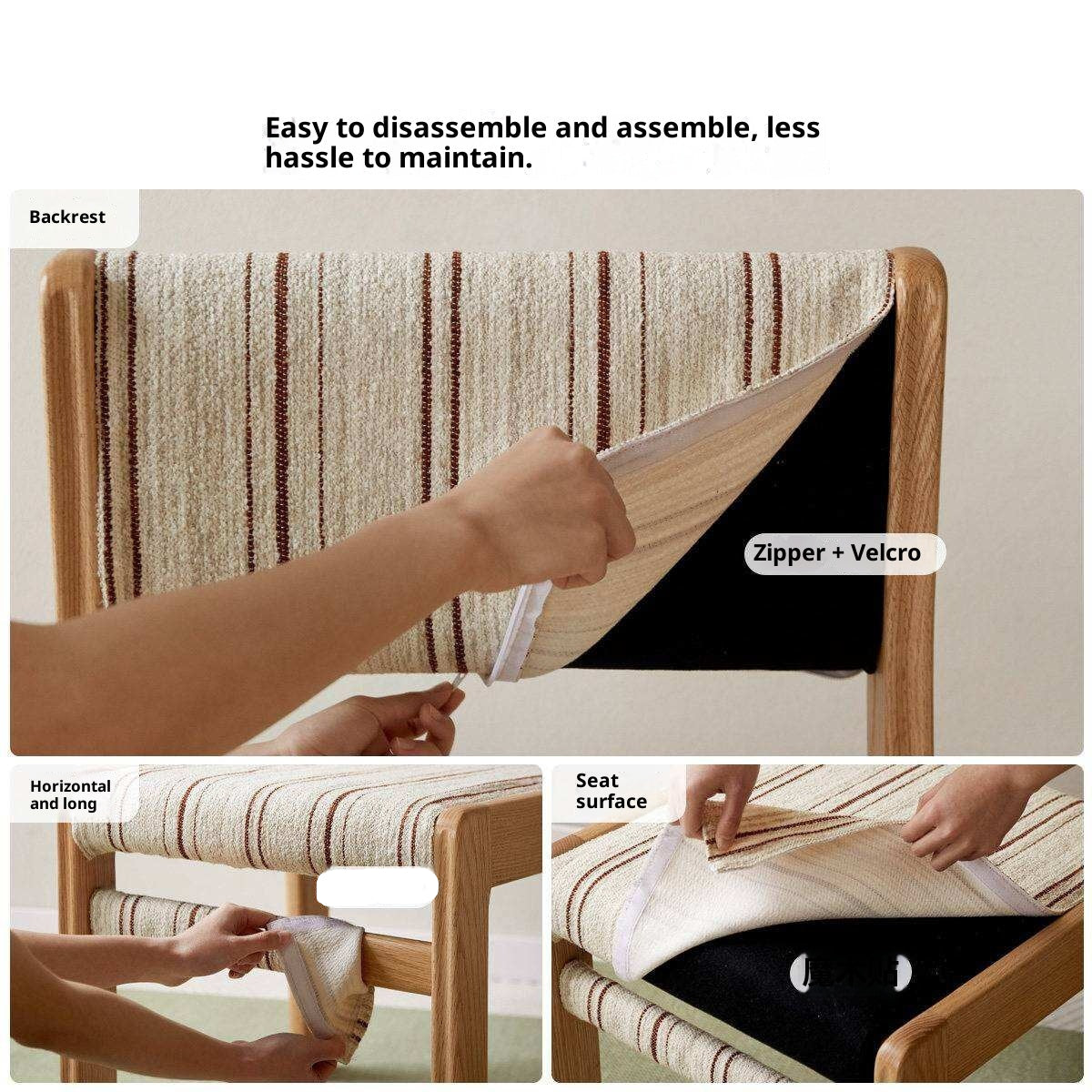 4 pcs Oak Solid Wood Dining Chair with Upholstered Seat, French Style