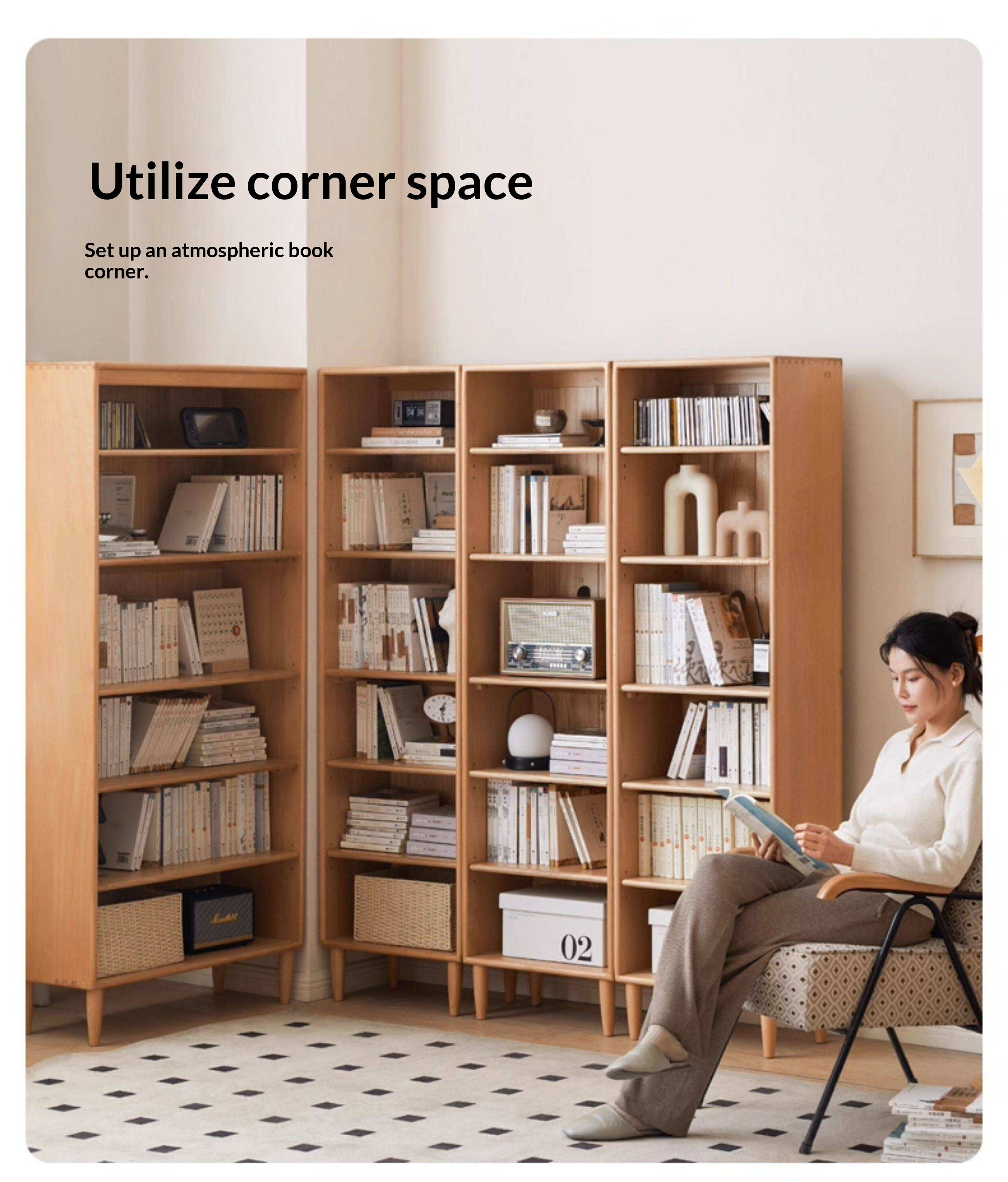 Beech Solid Wood Bookshelf Combination, Open Storage Cabinet