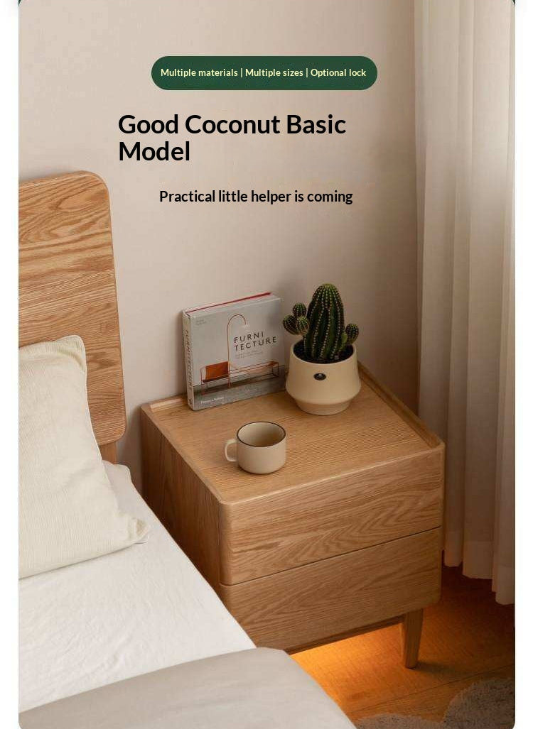 Ash, Oak, White Ash, White Oak, Sandalwood Solid Wood White Wax Small Nightstand