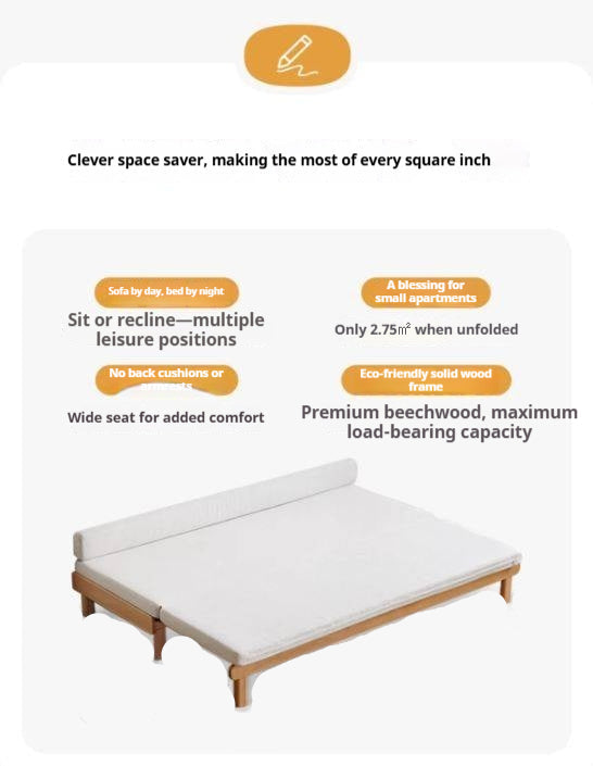 European Beech Solid Wood Folding Double Sofa Bed