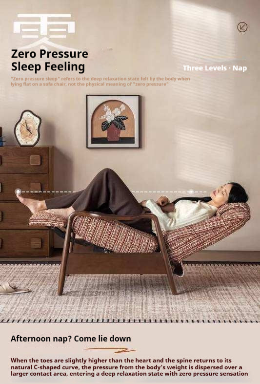 Ash Solid Wood Recliner Chair, Adjustable Upholstered Lounge Chair with Removable Washable Cover