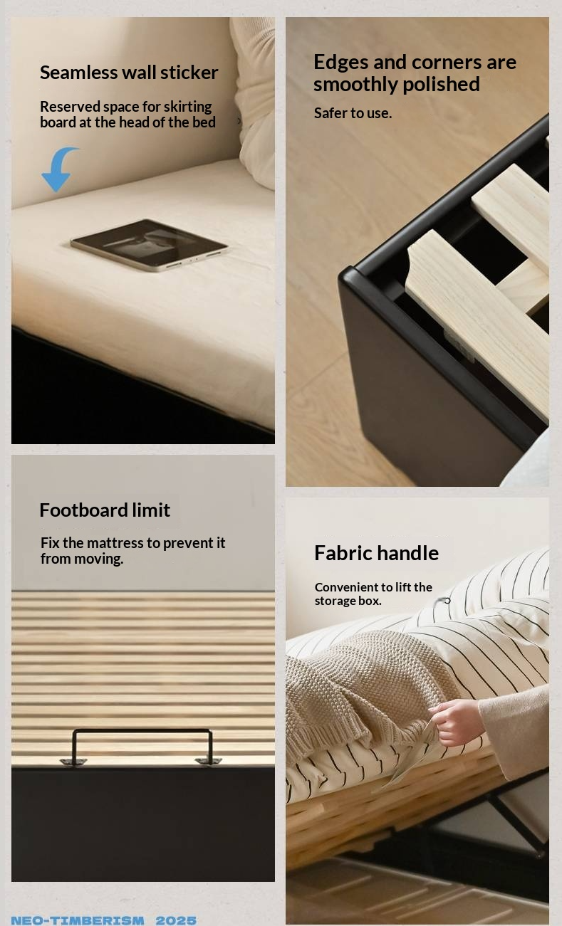 Rubberwood Solid Wood Platform Bed, Headboard-Free Box Bed, Modern Minimalist