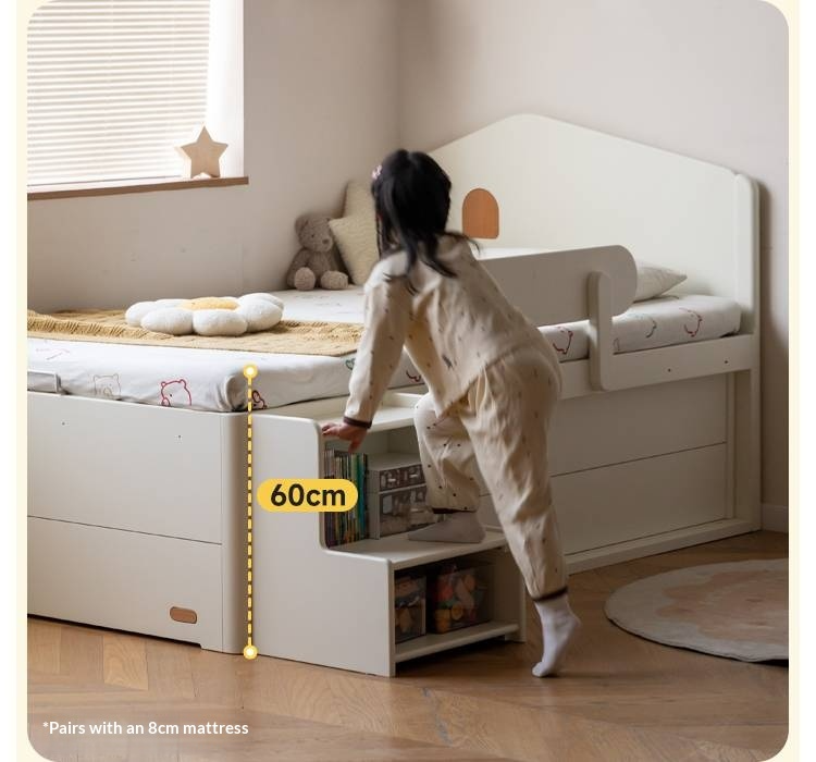 Rubberwood Solid Wood Children's White Storage Box Bed