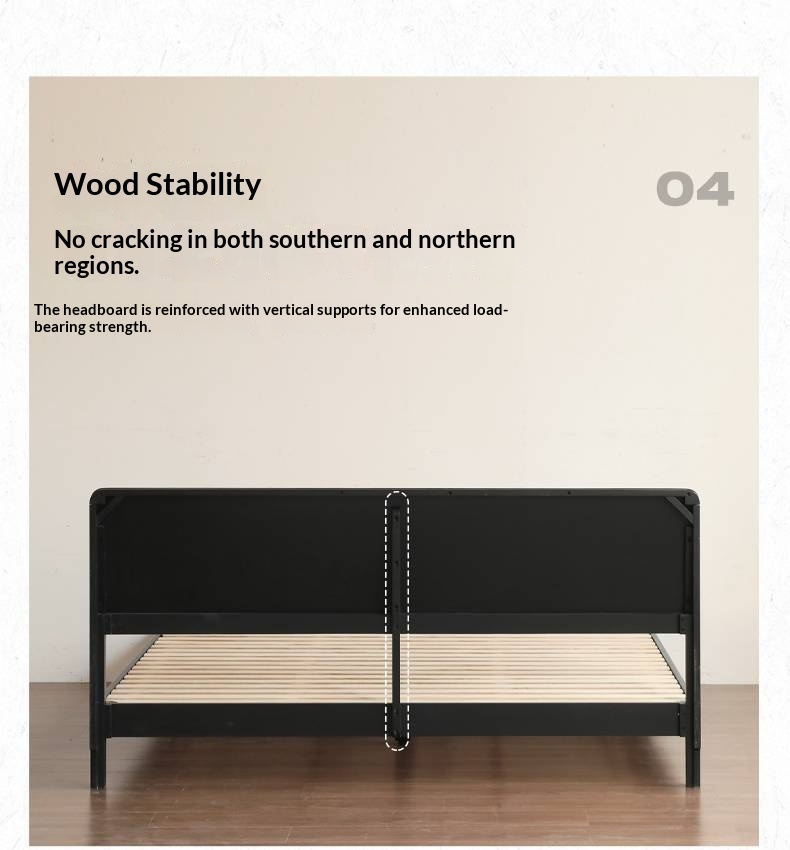 Rubberwood, Poplar Solid Wood Bed in Black — Modern Casual Edge Design