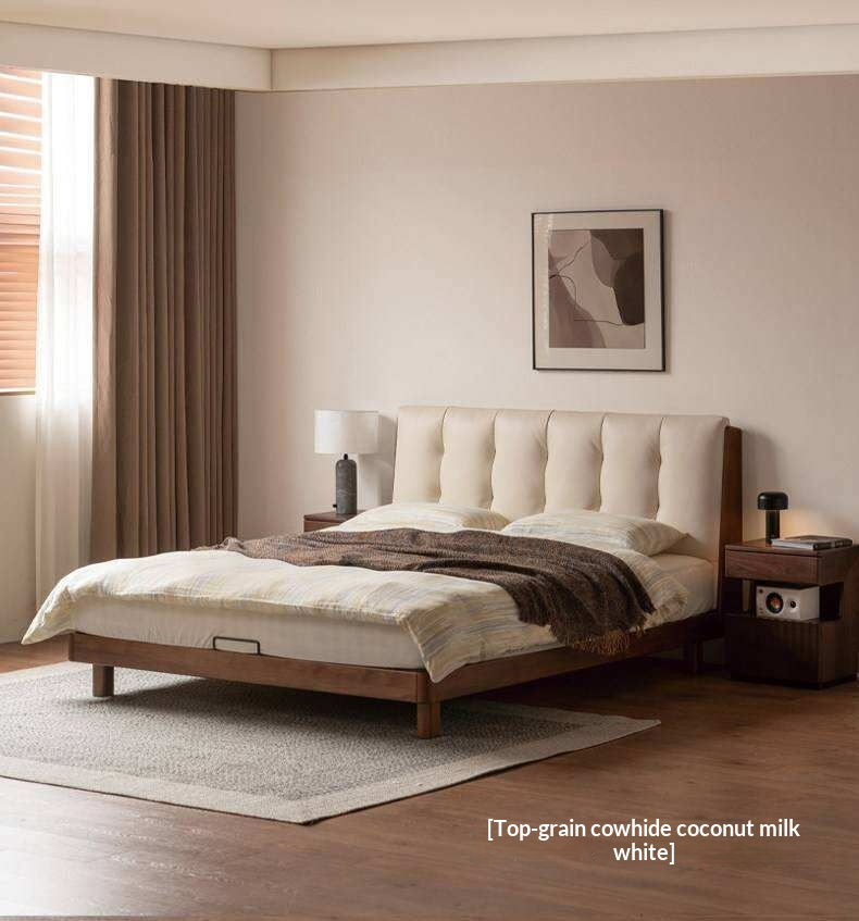 Black Walnut, Rubberwood Solid Wood Leather Upholstered Platform Bed with Vertical Channel Tufted Headboard
