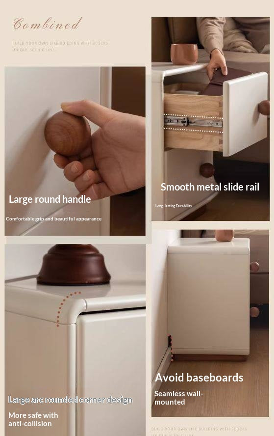 Solid Rubberwood Cream Style Narrow Nightstand