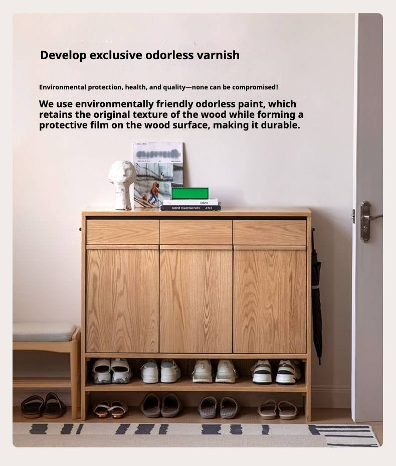 Oak Solid Wood Capacity Shoe Cabinet.