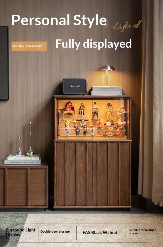 Black Walnut, Oak Solid Wood Side Cabinet with Modern Casual Display Design