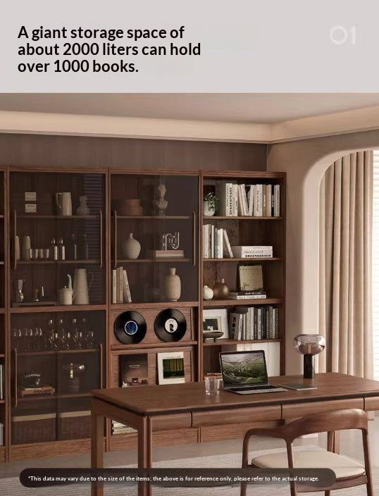 Black Walnut, Oak Solid Wood Floor-Standing Bookcase with Luxury Storage Cabinet