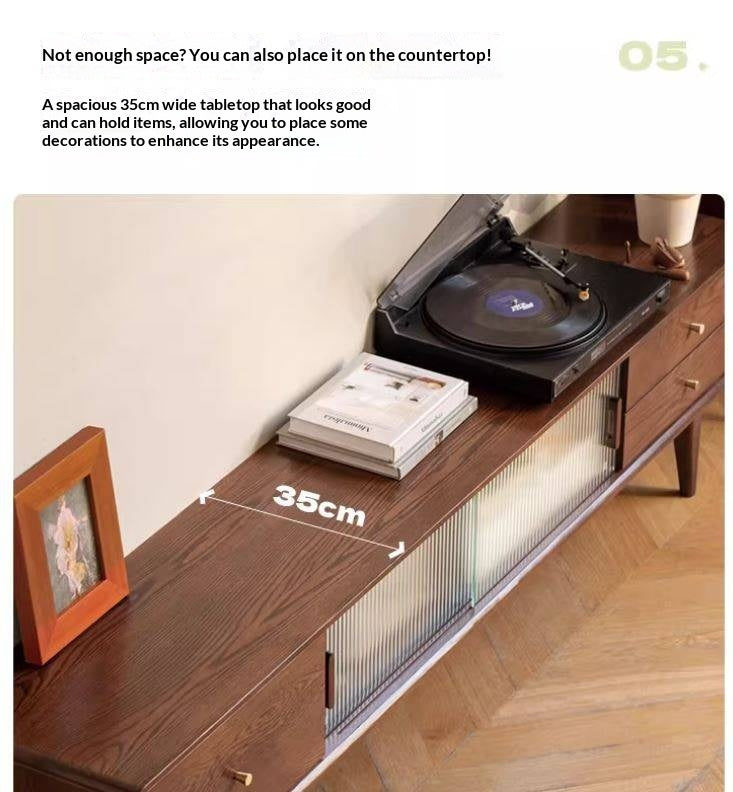 Oak, Solid Rubberwood, Beech Solid Wood TV Stand Glass Sliding Door