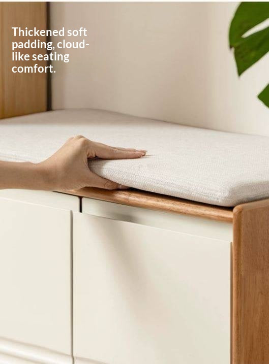 Solid RubberWood Shoe Storage Bench with Doors and Cushioned Top