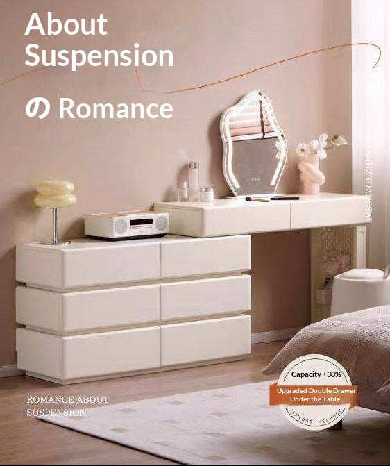 Solid Rubberwood Telescopic Vanity Table with Single-Layer Storage in White Cream