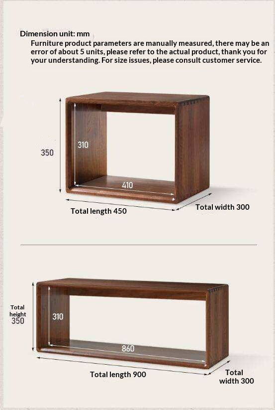 Black Walnut, Oak Solid Wood Small Combination Bookcase.