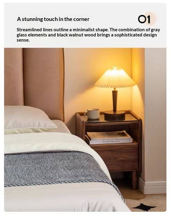 Black Walnut, Catalpa, Sandalwood Solid Wood Nightstand Modern Minimalist