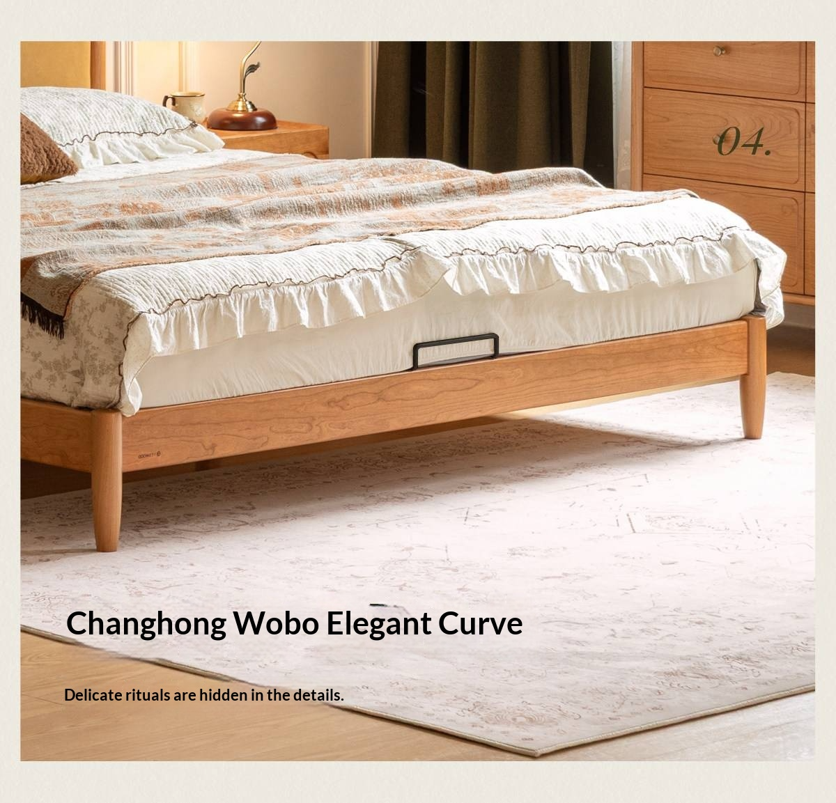 Cherry Wood Solid Wood French Country Bed with Scalloped Arch Panel Headboard